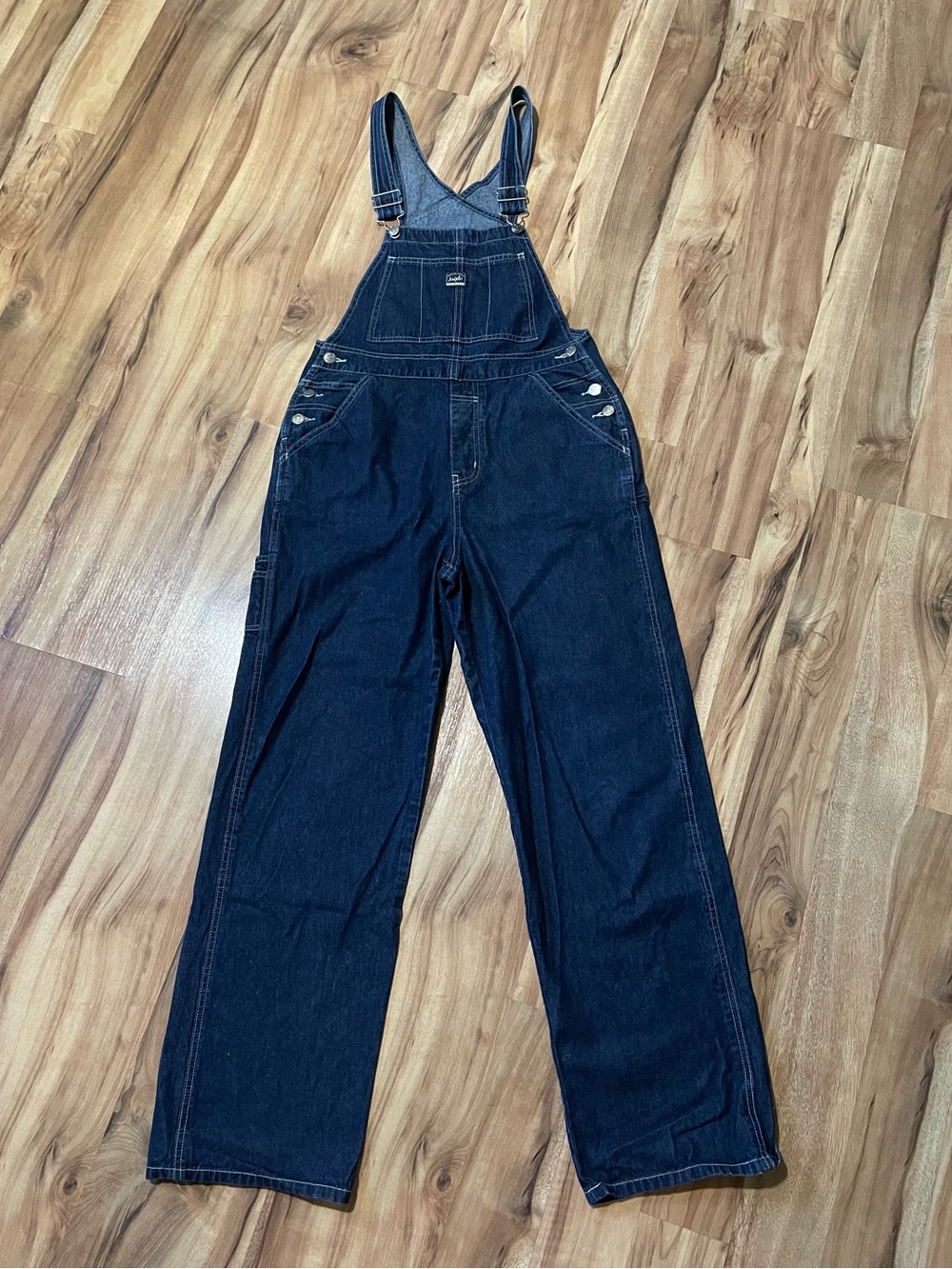 VTG Angels Denim Overalls Womens Size M Dark Wash Wide Leg Baggy Carpenter Y2K